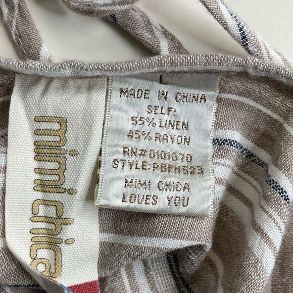 MIMI CHICA L Linen Blend TIE UP shoulder Striped Wide Leg Slit Leg Jumper - Picture 6 of 13